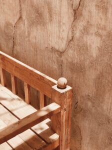 a wooden staircase with a light on it